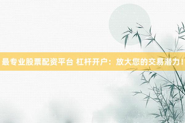 最专业股票配资平台 杠杆开户：放大您的交易潜力！