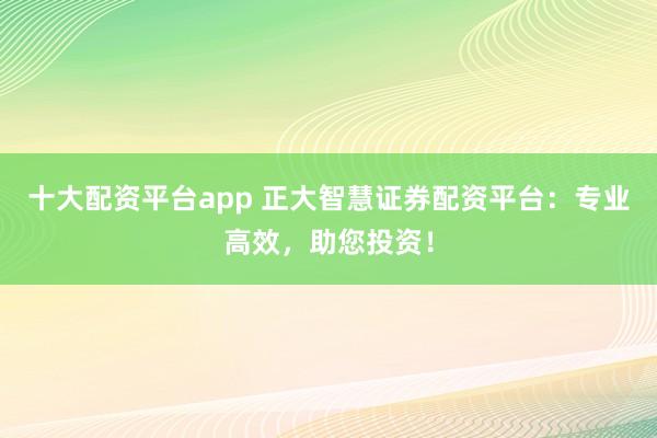 十大配资平台app 正大智慧证券配资平台：专业高效，助您投资！