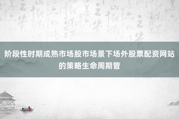 阶段性时期成熟市场股市场景下场外股票配资网站的策略生命周期管