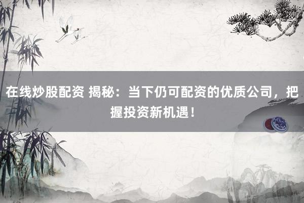在线炒股配资 揭秘：当下仍可配资的优质公司，把握投资新机遇！
