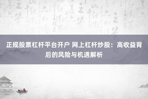 正规股票杠杆平台开户 网上杠杆炒股：高收益背后的风险与机遇解析