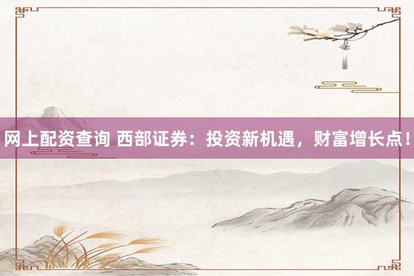 网上配资查询 西部证券：投资新机遇，财富增长点！