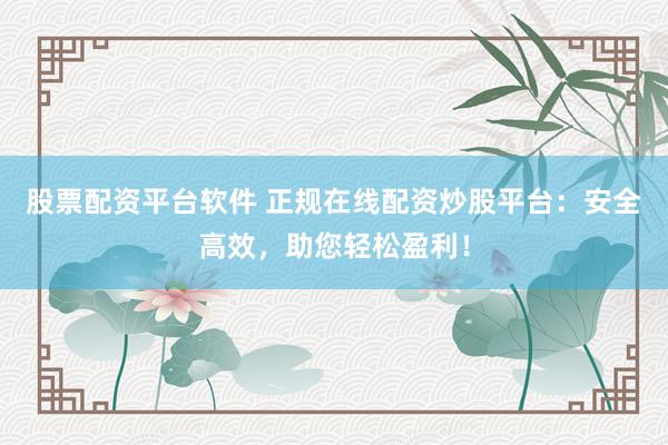 股票配资平台软件 正规在线配资炒股平台：安全高效，助您轻松盈利！